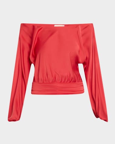 Ramy Brook Sonja Off-Shoulder Satin Blouse