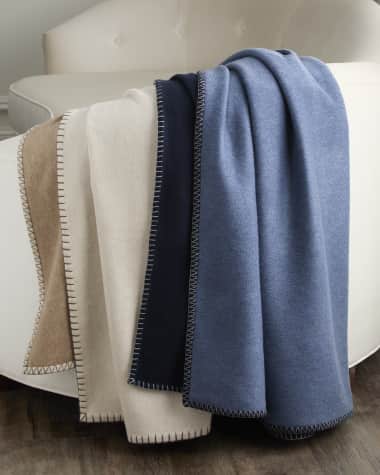 Sofia Cashmere Double-Face Cashmere Throw with Contrast Stitch, 50" x 76"