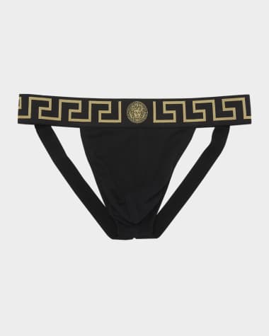 Versace Men's Greek Key Organic Cotton Stretch Jock Strap
