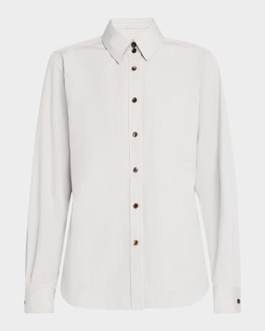 Lafayette 148 New York Button-Down Striped Cotton Shirt