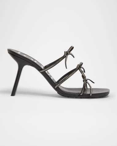 Loewe Petal Leather Crystal Bow Strappy Sandals