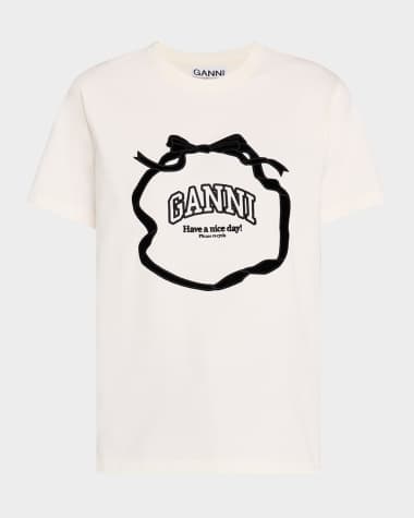 Ganni Heavy Cotton Relaxed Bow T-Shirt