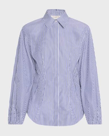 Lafayette 148 New York Striped Button-Down Cotton Shirt