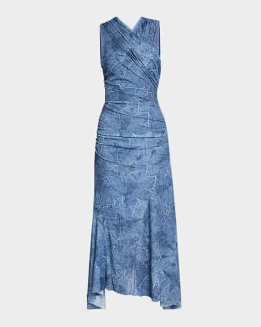 Ganni Marl Mesh Ruched Crossover Midi Dress