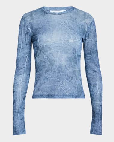 Ganni Marl Mesh Long-Sleeve Top