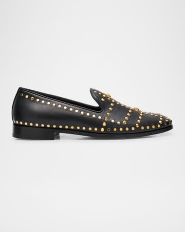 Versace Men's Studded Leather Medusa Smoking Slippers