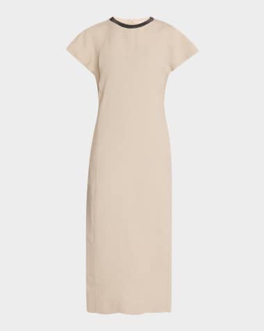 Brunello Cucinelli Monili Collar Linen Midi Dress