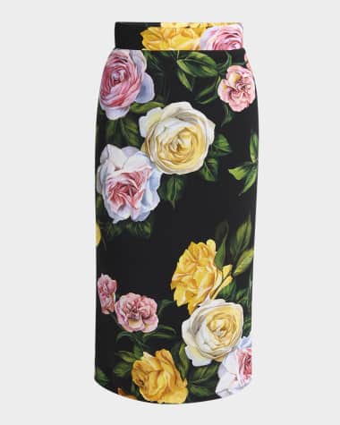 Dolce&Gabbana Floral Charmeuse Midi Skirt