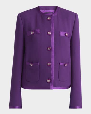 Dolce&Gabbana Satin-Trim Wool Crepe Collarless Jacket