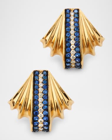 Siena Jewelry 14K Yellow Gold Scallop Diamond and Blue Sapphire Earrings