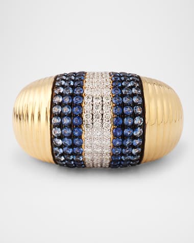 Siena Jewelry 14K Yellow Gold Scallop Diamond and Sapphire Statement Ring, Size 7