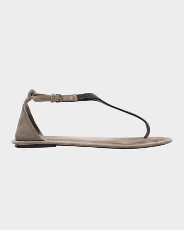 Brunello Cucinelli Monili Suede Flat Thong Sandals