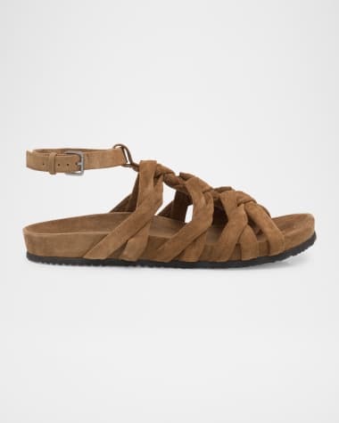 Brunello Cucinelli Suede Monili Gladiator Sandals