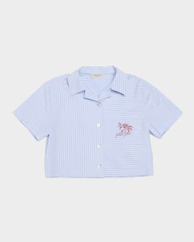 Golden Goose Girl's Journey Cropped Embroidered Logo-Print Shirt, Size 4-12