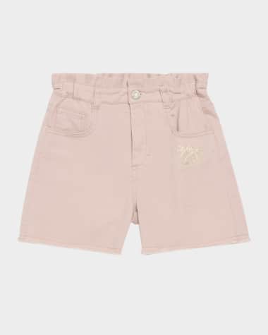 Golden Goose Girl's Journey Logo Embroidered Shorts, Size 4-12