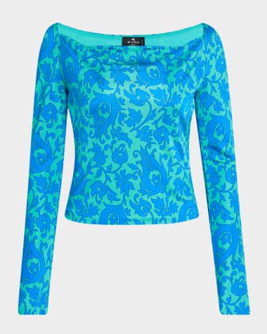 Etro Tile-Print Jersey Long-Sleeve Top
