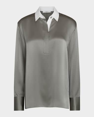 Vince Long-Sleeve Silk Rugby Shirt