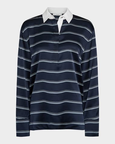 Vince Long-Sleeve Stripe Silk Rugby Shirt