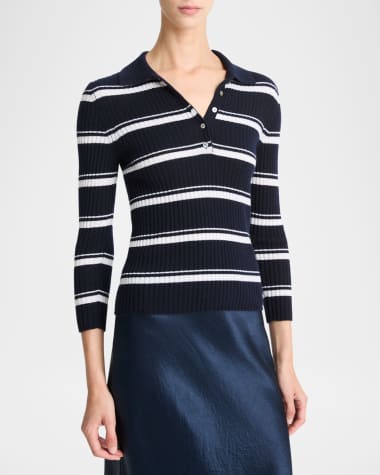 Vince Stripe Mulberry Silk-Blend Polo Top
