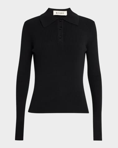 Rohe Long-Sleeve Rib-Knit Polo Top