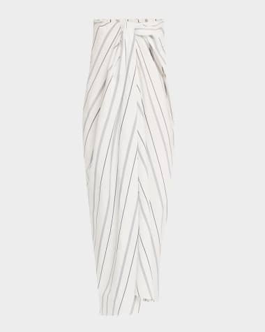 Rosetta Getty Striped Twisted Cotton Poplin Maxi Skirt