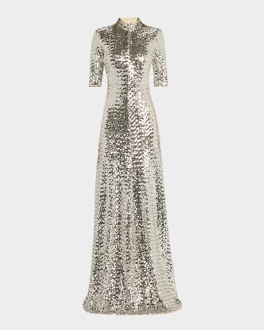 Rosetta Getty Turtleneck Sequined Zip Gown
