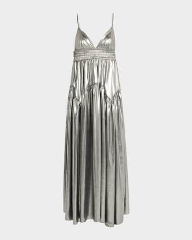 Rosetta Getty Metallic Gathered Peplum Maxi Camisole Dress