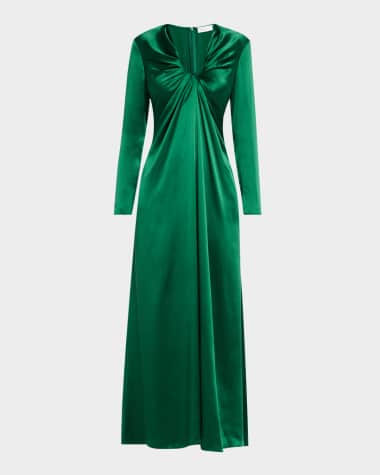 Rosetta Getty Twisted Long-Sleeve Silk Gown
