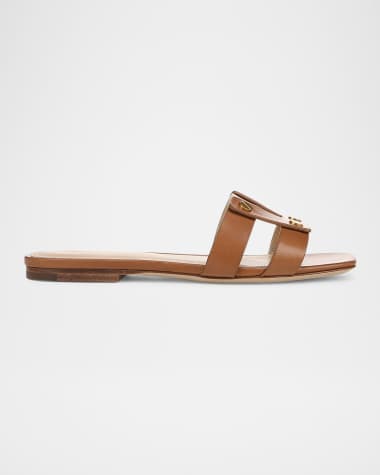 Veronica Beard Via Leather Flat Slide Sandals