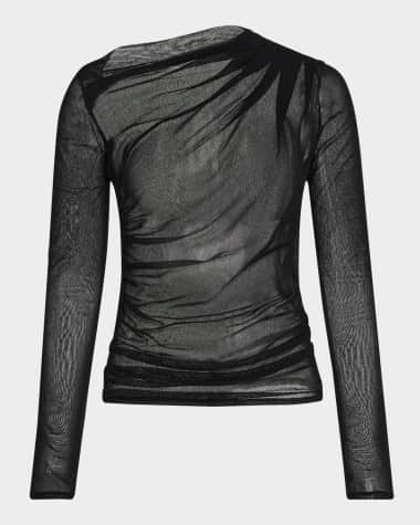 Enza Costa Sheer Slash Long-Sleeve Blouse