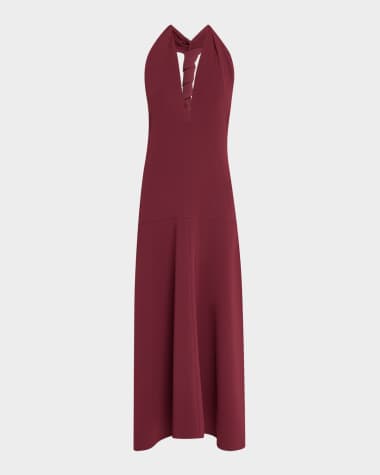 Proenza Schouler Plunging Halter Twisted Matte Viscose Maxi Dress