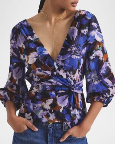 Derek Lam 10 Crosby Michele Floral Twist-Front Blouse