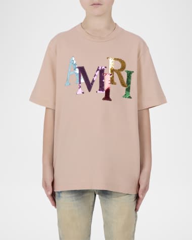 Amiri Girl's Staggered Sequin Logo Short-Sleeve T-Shirt, Size 4-12