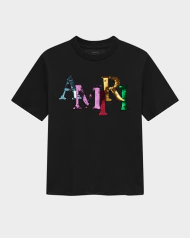 Amiri Kid's Staggered Sequin Logo Short-Sleeve T-Shirt, Size 4-12