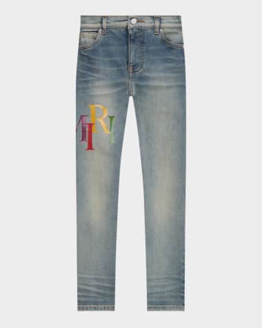 Amiri Kid's Staggered Logo Denim Jeans, Size 4-12