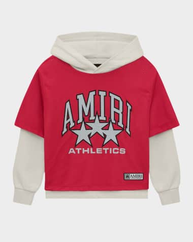 Amiri Kid's Logo Star Jersey Mesh Combo Hoodie, Size 4-12