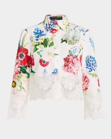Dolce&Gabbana Lace-Trim Floral Crop Button-Down Shirt