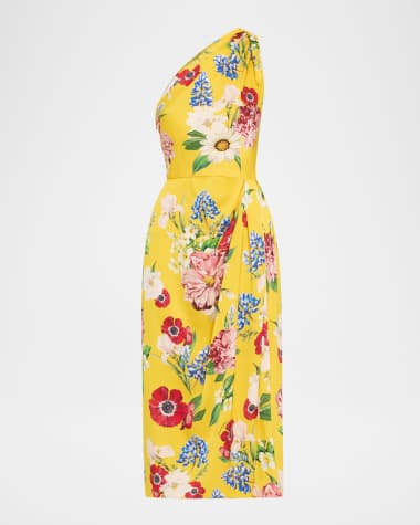 Dolce&Gabbana Floral Tie One-Shoulder Charmeuse Midi Dress