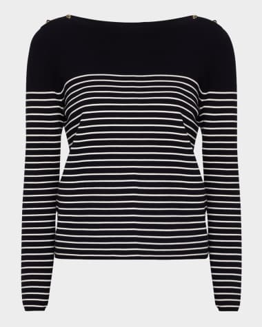 Max Mara Studio Papilla Striped Button-Shoulder Sweater