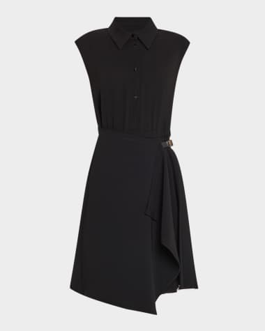 Max Mara Studio Demetra Pleated Cap-Sleeve Shirtdress
