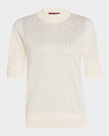 Max Mara Studio Spigola Mock-Neck Rhinestone Mesh Sweater