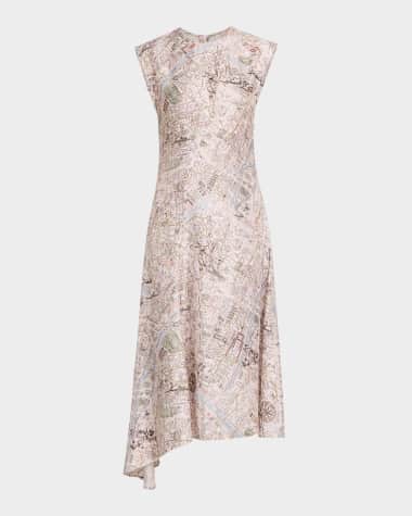 Vanessa Bruno Enea Asymmetric Map-Print Midi Dress