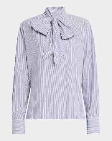 Vanessa Bruno Striped Tie-Neck Cotton Blouse