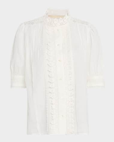 Vanessa Bruno Pintuck Lace-Trim Blouse