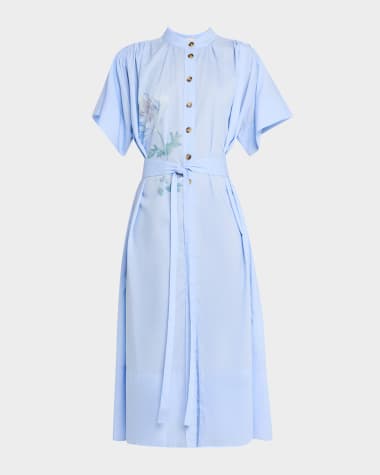 Vanessa Bruno Ruched Floral-Print Midi Shirtdress