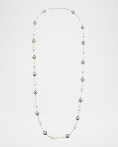 Belpearl 18K White Gold South Sea and Tahitian Pearl Necklace with Sapphires, 42"L