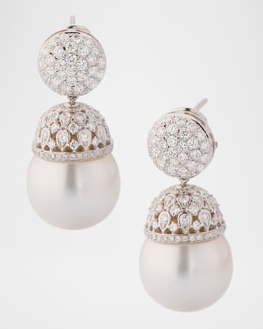 Belpearl 18K White Gold South Sea Pearl Earrings with Diamonds