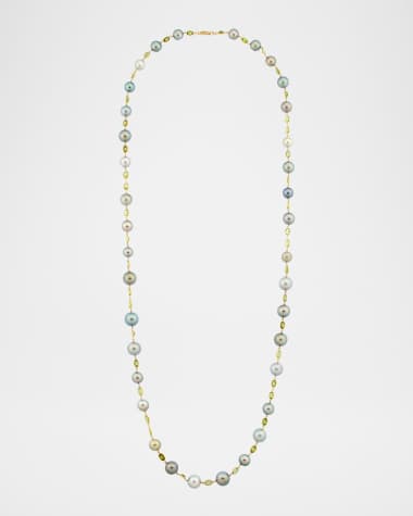 Belpearl 18K Yellow Gold Tahitian Pearl and Peridot Necklace, 32"L