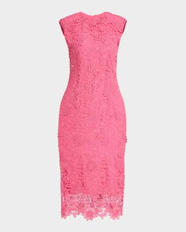 Monique Lhuillier 3D Floral Lace Sleeveless Midi Dress