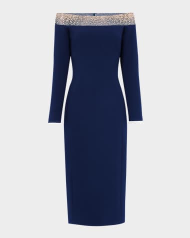 Jenny Packham Calypso Embellished Off-The-Shoulder Crepe Midi Dress